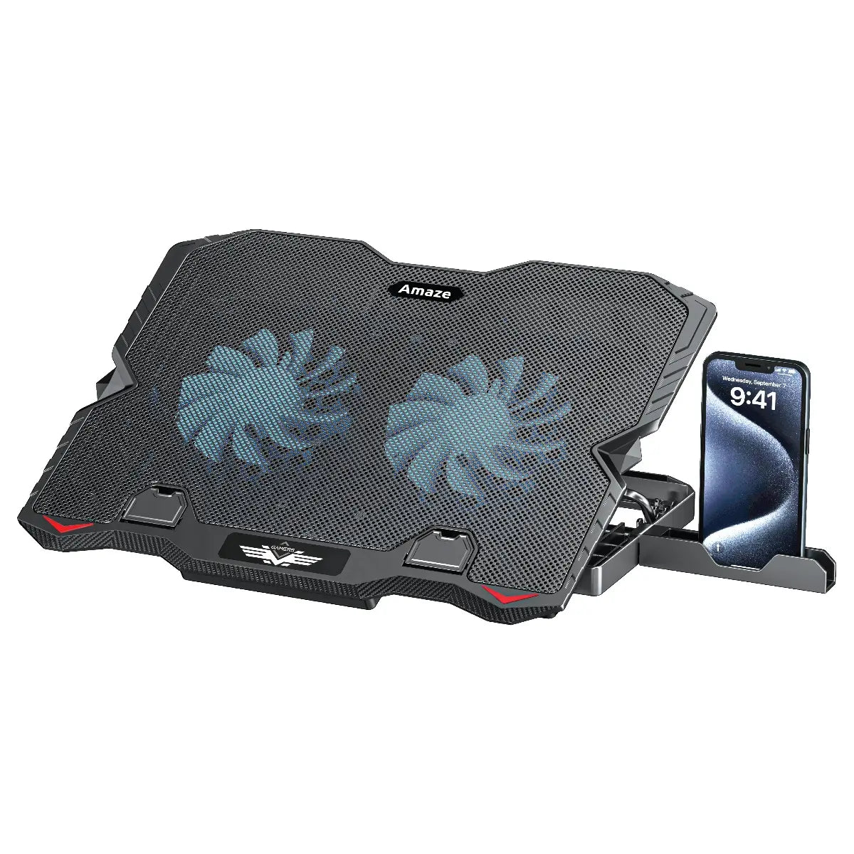 AMAZE A504 Dual Fan Laptop Cooling Pad, Dual High-Speed Silent Fans 1000-1200RPM, for Laptops Up to 15", 5-Level Height Adjustment 6.5-40deg, 2 USB Ports