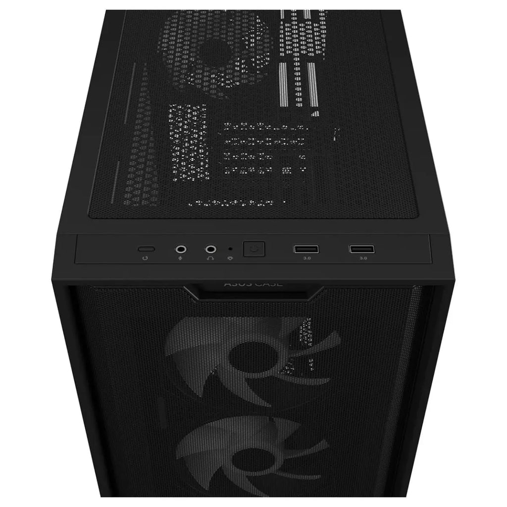 Asus A21 Plus TG ARGB MicroATX PC Case, 4x ARGB Fans Pre-Installed, Mesh Front Panel, Back-Connect Compatible, Up to 360mm Radiator, Up to 380mm Graphics, Black