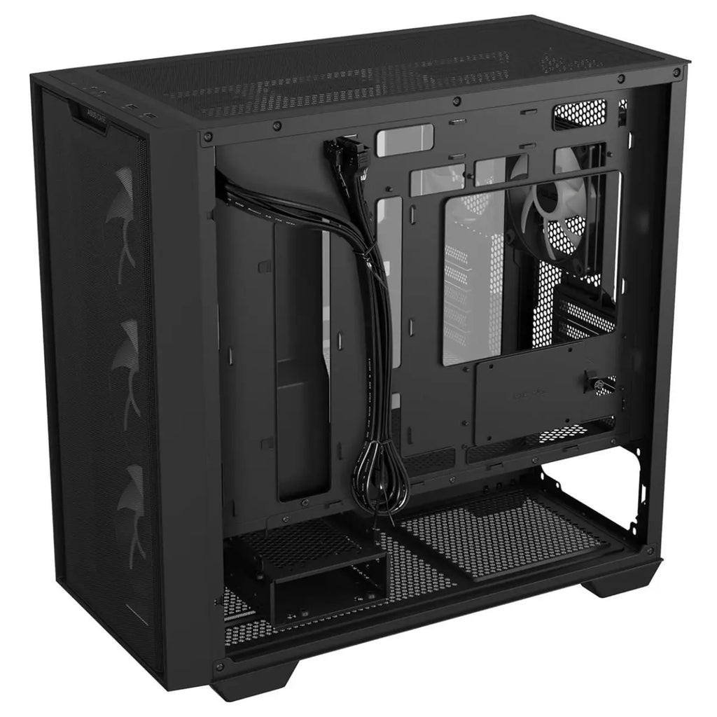 Asus A21 Plus TG ARGB MicroATX PC Case, 4x ARGB Fans Pre-Installed, Mesh Front Panel, Back-Connect Compatible, Up to 360mm Radiator, Up to 380mm Graphics, Black
