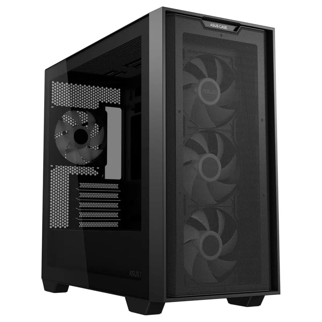 Asus A21 Plus TG ARGB MicroATX PC Case, 4x ARGB Fans Pre-Installed, Mesh Front Panel, Back-Connect Compatible, Up to 360mm Radiator, Up to 380mm Graphics, Black