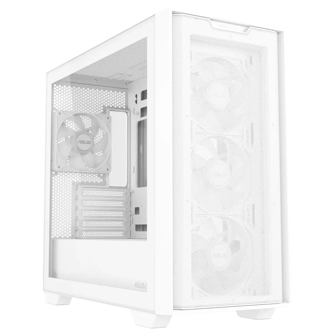 Asus A21 Plus TG ARGB MicroATX PC Case, 4x ARGB Fans Pre-Installed, Mesh Front Panel, Back-Connect Compatible, Up to 360mm Radiator, Up to 380mm Graphics, White