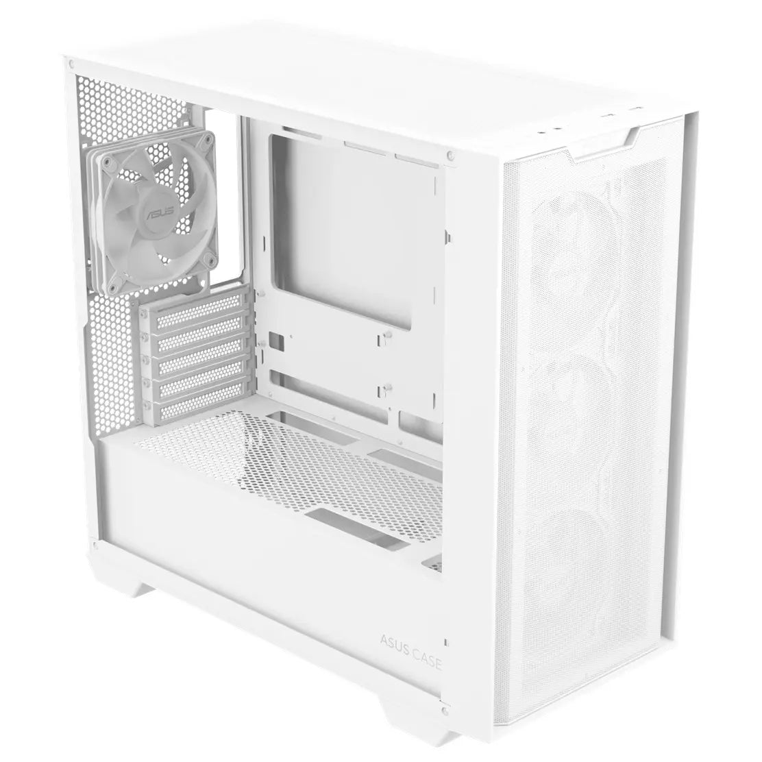 Asus A21 Plus TG ARGB MicroATX PC Case, 4x ARGB Fans Pre-Installed, Mesh Front Panel, Back-Connect Compatible, Up to 360mm Radiator, Up to 380mm Graphics, White