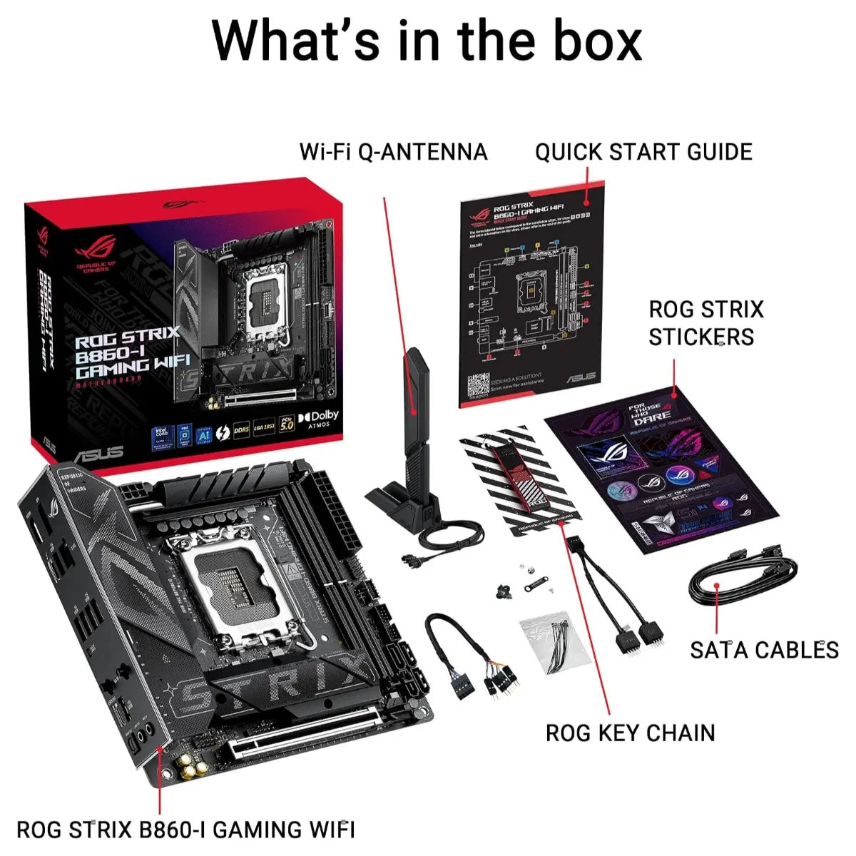 ASUS ROG STRIX B860-I GAMING WIFI Mini-ITX Motherboard, B860, LGA1851, Intel Core Ultra Series 2 Ready, DDR5, 2.5G LAN, WiFi7, M.2, Thunderbolt 4, USB Type-C