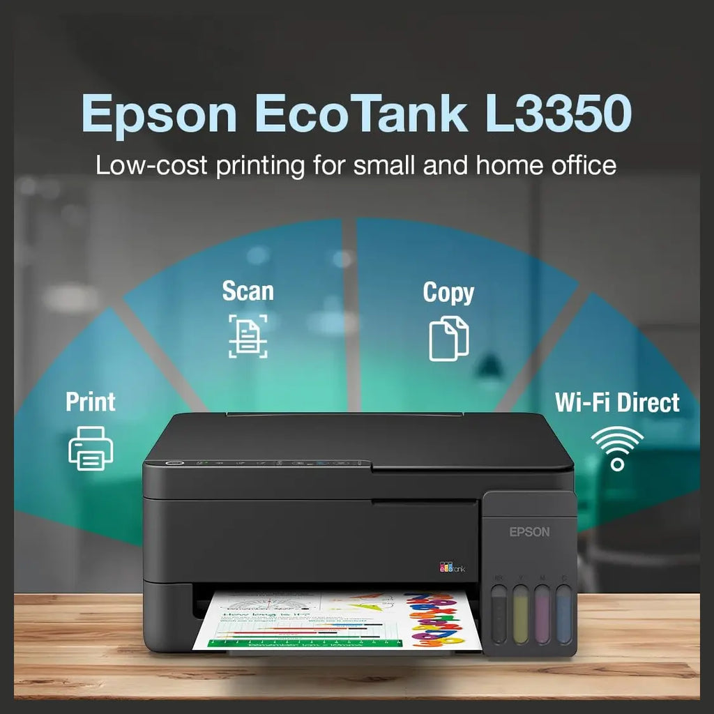 Epson EcoTank L3350 WiFi All-in-One InkTank Colour Printer, Scanner and Copier, 5760x1440dpi Print Resolution, Up To 7,500 Colour Pages Yield (Official Warranty)