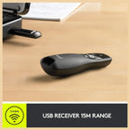 Logitech Wireless Presenter R400 USB-A PowerPoint Clicker with Class 2 Red Laser, 2.4GHz RF Wireless, Up to 50-Foot Range