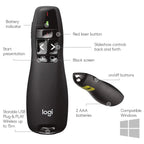 Logitech Wireless Presenter R400 USB-A PowerPoint Clicker with Class 2 Red Laser, 2.4GHz RF Wireless, Up to 50-Foot Range