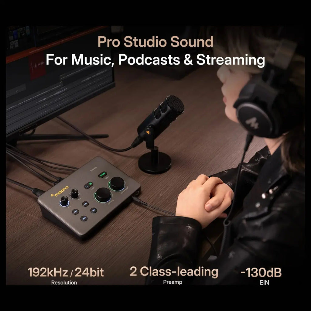 Maono P2 USB Hybrid Audio Interface, USB-C Plug and Play, Up to 56dB Clean Gain, 192kHz High-Resolution Audio, Dual XLR and TRS Combo Inputs