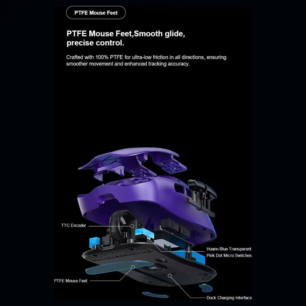 Aula SC380Pro Gaming Mouse, 55g Lightweight, PixArt 3311 Sensor, Up to 12,000 DPI, 1000Hz Polling Rate, Tri-Mode 2.4G Wireless Bluetooth and Wired, Charging Dock, White