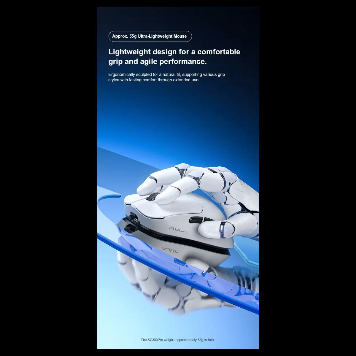 Aula SC380Pro Gaming Mouse, 55g Lightweight, PixArt 3311 Sensor, Up to 12,000 DPI, 1000Hz Polling Rate, Tri-Mode 2.4G Wireless Bluetooth and Wired, Charging Dock, White