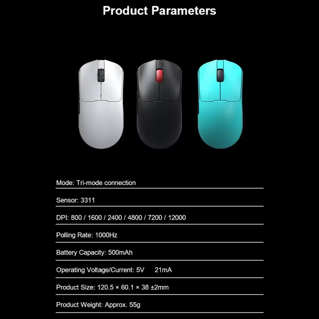 Aula SC380Pro Gaming Mouse, 55g Lightweight, PixArt 3311 Sensor, Up to 12,000 DPI, 1000Hz Polling Rate, Tri-Mode 2.4G Wireless Bluetooth and Wired, Charging Dock, White