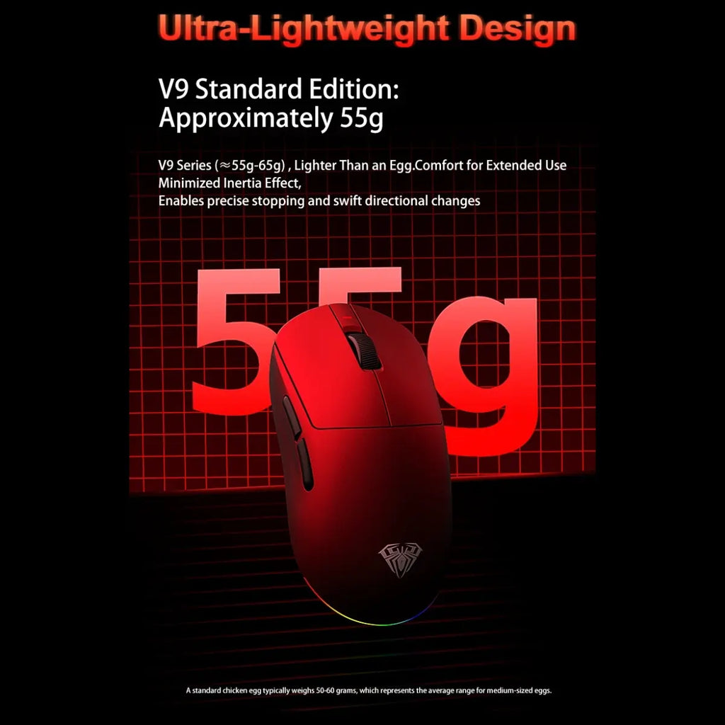 AULA V9 Ultra Tri-Mode Wireless Gaming Mouse, PAW3950 Sensor, Up to 42,000 DPI, Dual 8K Polling Rate, Omron Optical Switches, 600mAh Battery, StarWars Red