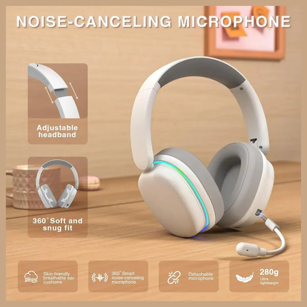 Aula G7 Pro Wireless Gaming Headset, Virtual 7.1 Surround Sound, 40mm Driver, BT5.3, 2.4G Type-C Wireless, 3.5mm Wired, 10ms Latency, Noise-Canceling Mic, 65H Battery, RGB, White
