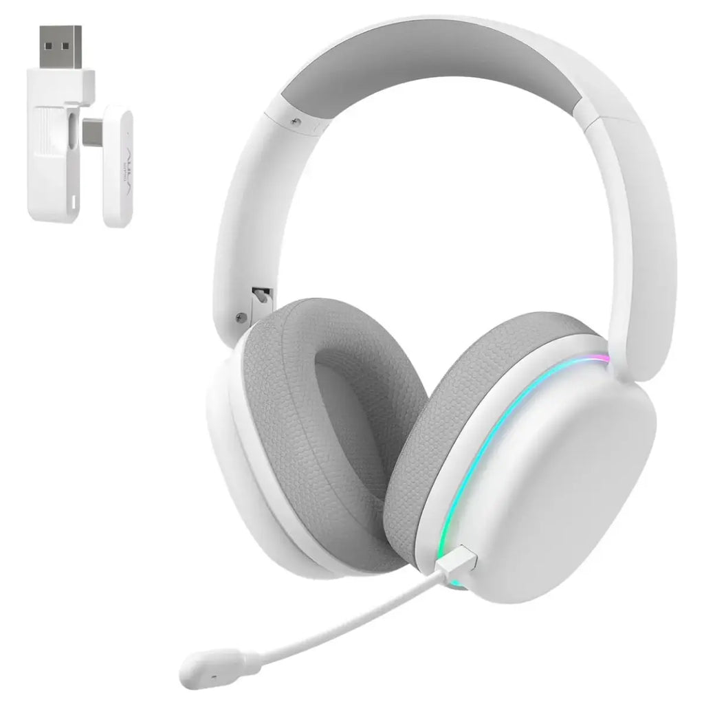 Aula G7 Pro Wireless Gaming Headset, Virtual 7.1 Surround Sound, 40mm Driver, BT5.3, 2.4G Type-C Wireless, 3.5mm Wired, 10ms Latency, Noise-Canceling Mic, 65H Battery, RGB, White