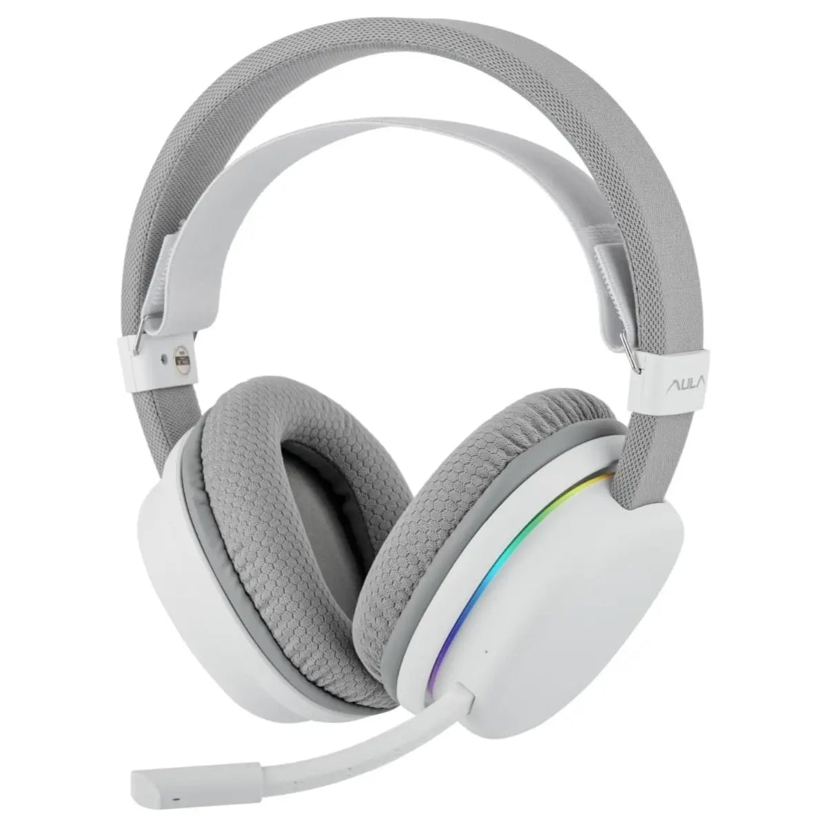 AULA G7 Wireless Gaming Headset, Dual Bluetooth 5.3 and 2.4GHz, 7.1 Surround Sound, 10ms Ultra-Low Latency, 80+ Hour Battery, RGB, Noise-Canceling Mic, Silver Wing White