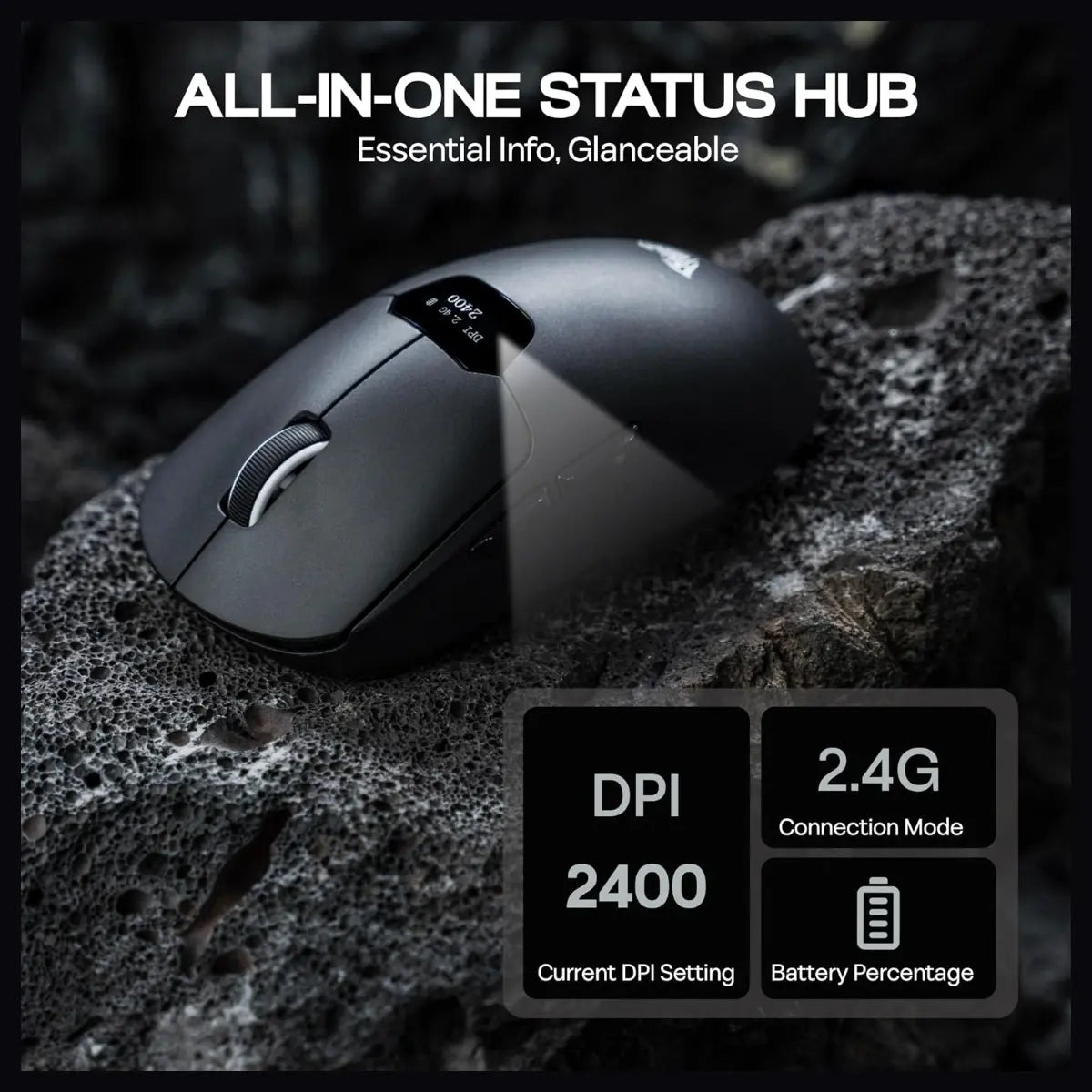 AULA SC390 Lightweight Gaming Mouse With Display Screen, PAW3311 Optical Sensor, Up To 20,000 DPI, 1000Hz Polling Rate, Bluetooth 2.4GHz Wireless and USB-C Wired, Black