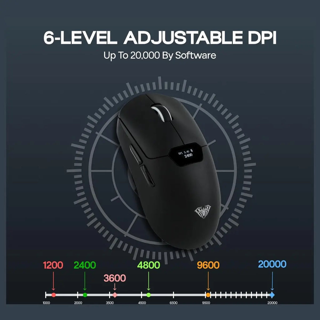 AULA SC390 Lightweight Gaming Mouse With Display Screen, PAW3311 Optical Sensor, Up To 20,000 DPI, 1000Hz Polling Rate, Bluetooth 2.4GHz Wireless and USB-C Wired, Black