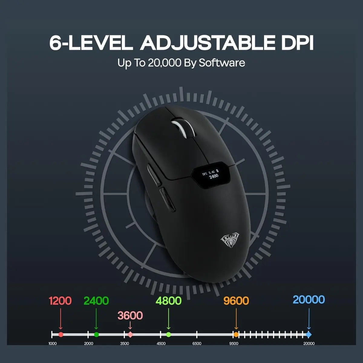 AULA SC390 Lightweight Gaming Mouse With Display Screen, PAW3311 Optical Sensor, Up To 20,000 DPI, 1000Hz Polling Rate, Bluetooth 2.4GHz Wireless and USB-C Wired, Black