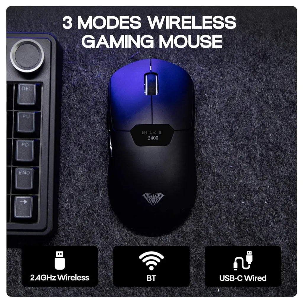 AULA SC390 Lightweight Gaming Mouse With Display Screen, PAW3311 Optical Sensor, Up To 20,000 DPI, 1000Hz Polling Rate, Bluetooth 2.4GHz Wireless and USB-C Wired, Black