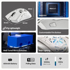 Aula SC620 Wireless Gaming Mouse, 3311 Sensor, Tri-Mode Wired 2.4GHz Wireless and Bluetooth, 67g Lightweight Honeycomb Shell, 400mAh Rechargeable Battery, White