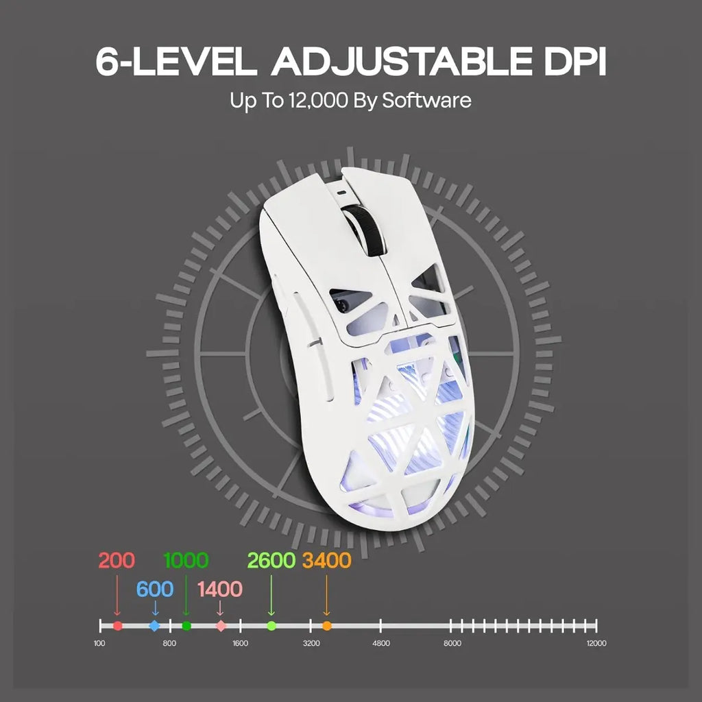 Aula SC620 Wireless Gaming Mouse, 3311 Sensor, Tri-Mode Wired 2.4GHz Wireless and Bluetooth, 67g Lightweight Honeycomb Shell, 400mAh Rechargeable Battery, White