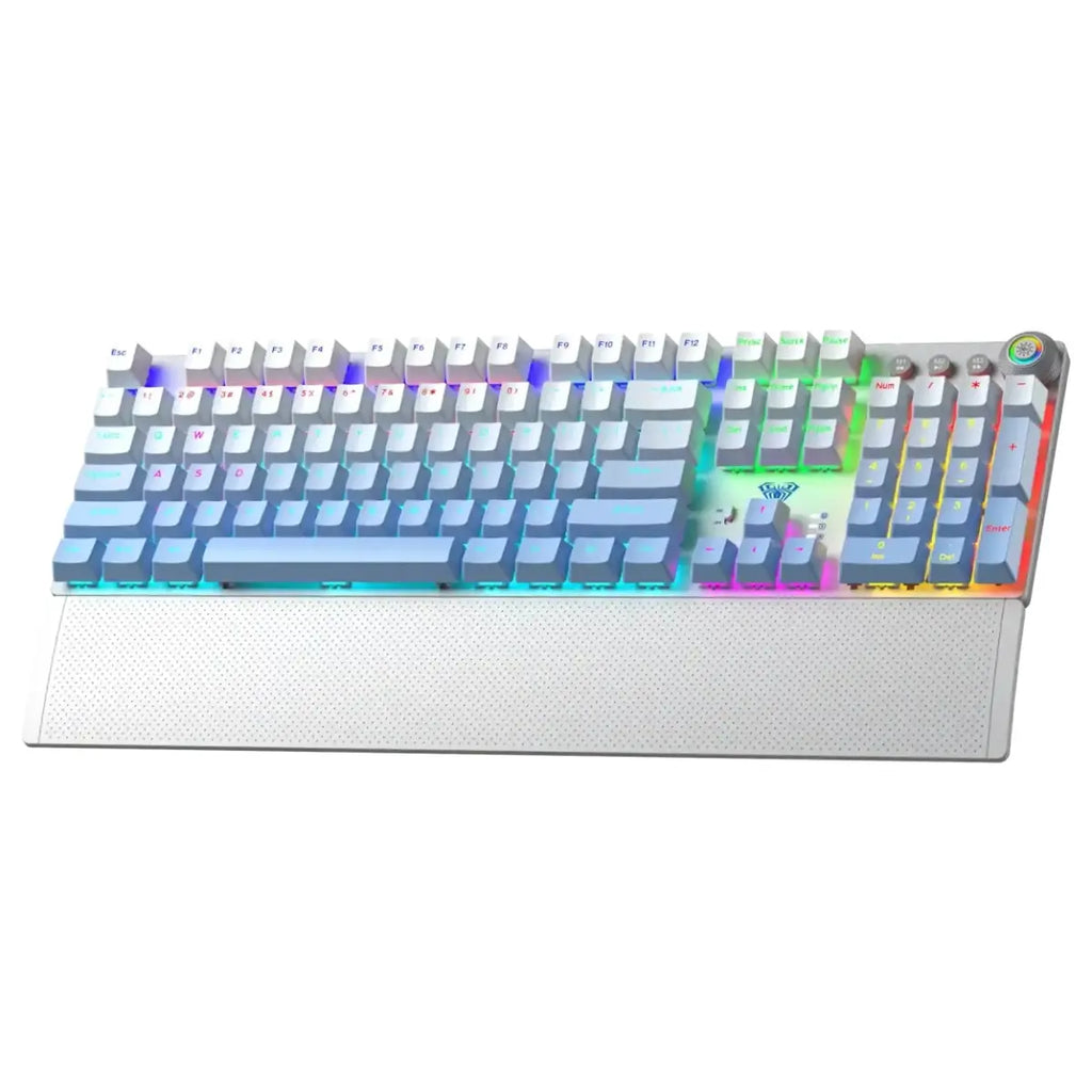 AULA F2088 Air Mechanical Gaming Keyboard, Tri-Mode BT5.0 2.4G Wireless and Type-C Wired, 98-Key Layout, Red Switch, Hot-Swappable Keys, Metal Rotary Knob, 20 Lighting Effects, White
