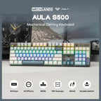 AULA S500 Wired Gaming Keyboard, 104 Keys Full Size Mechanical Keyboard with Number Pad, Blue Switch, NKRO, RGB Backlits, Shine Through Keycaps, Ergonomic, Blue and Grey