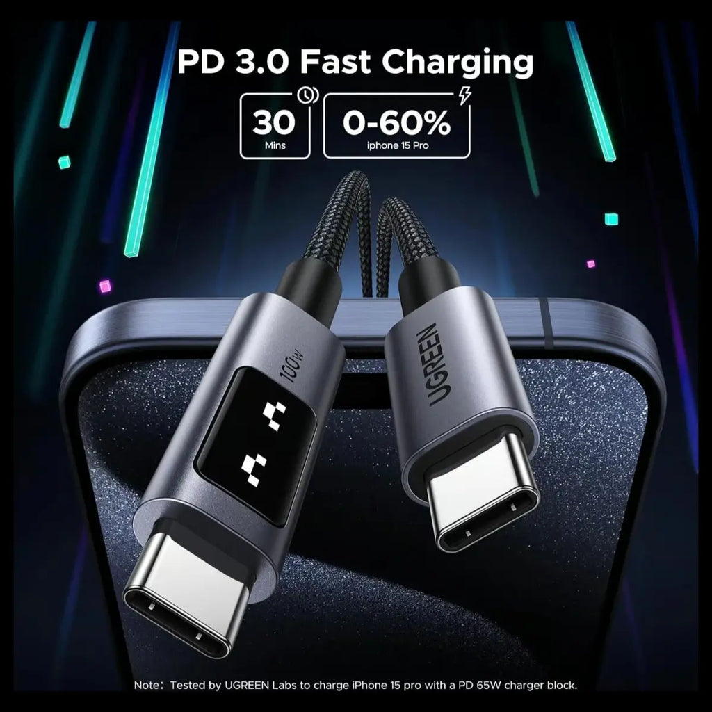 UGREEN Uno 100W USB C to USB C Charger Cable, 2 Meter, 20V 5A, E-Marker Chip, 480Mbps Data Sync, 35512