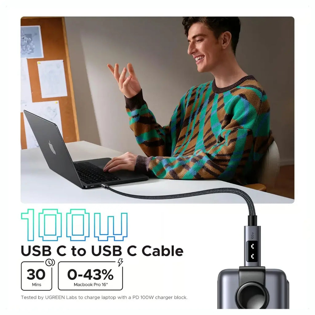 UGREEN Uno 100W USB C to USB C Charger Cable, 1 Meter, 20V 5A Fast Charging, E-Marker Chip, 480Mbps Data Sync, Model 35501