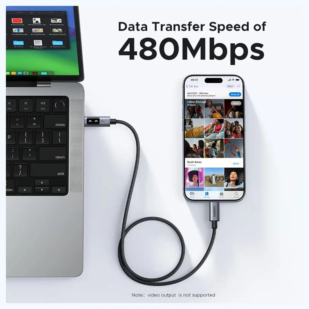 UGREEN Uno 100W USB C to USB C Charger Cable, 1 Meter, 20V 5A Fast Charging, E-Marker Chip, 480Mbps Data Sync, Model 35501