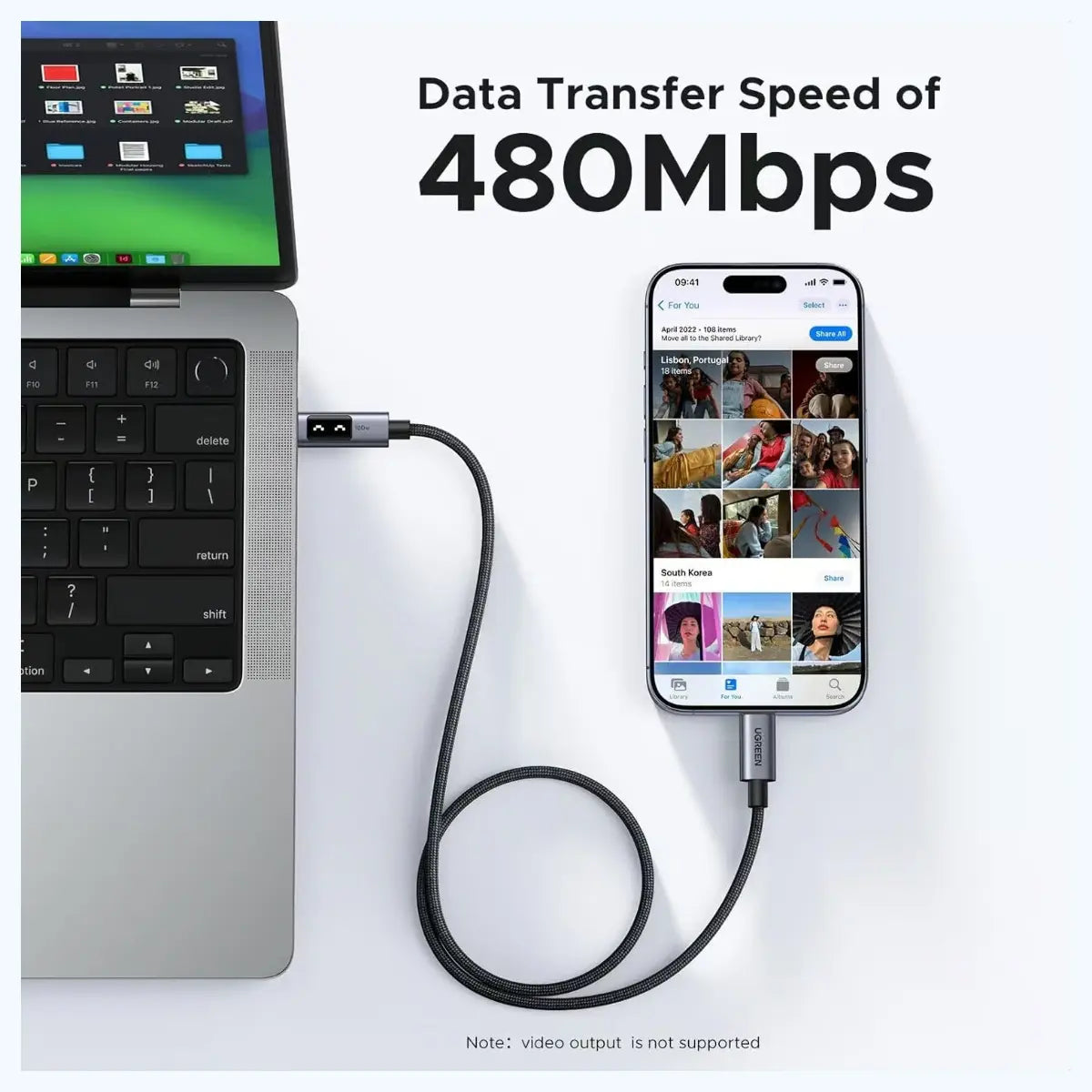 UGREEN Uno 100W USB C to USB C Charger Cable, 1 Meter, 20V 5A Fast Charging, E-Marker Chip, 480Mbps Data Sync, Model 35501