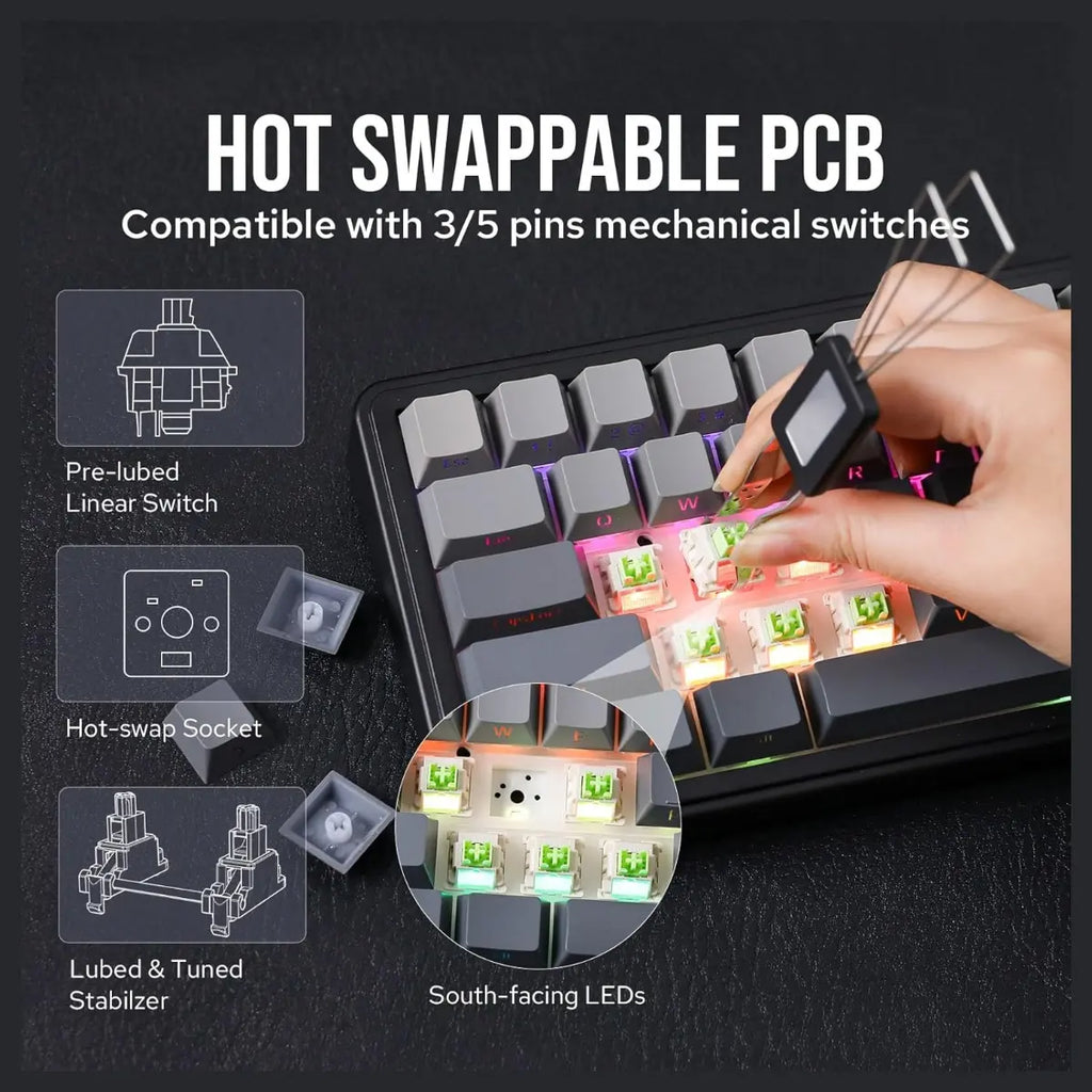 EPOMAKER x Aula F65 65% Wireless Hot-Swappable Gasket Mechanical Keyboard, 67 Keys, Five-Layer Sound Dampening, Flex-Cut PC Plate, BT 2.4GHz and Wired USB, 4000mAh Battery, South-Facing RGB 1000Hz