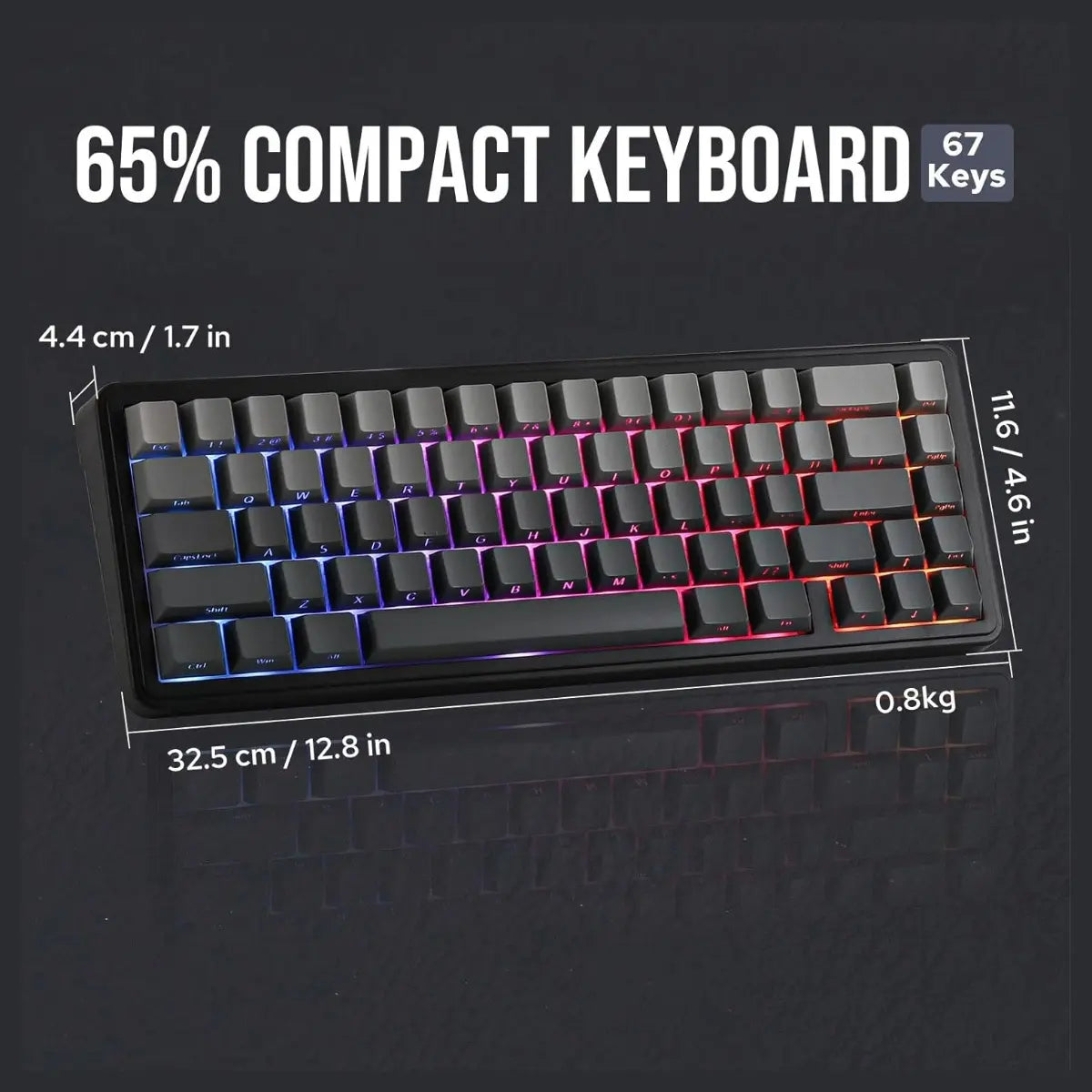 EPOMAKER x Aula F65 65% Wireless Hot-Swappable Gasket Mechanical Keyboard, 67 Keys, Five-Layer Sound Dampening, Flex-Cut PC Plate, BT 2.4GHz and Wired USB, 4000mAh Battery, South-Facing RGB 1000Hz