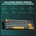 AULA WIN68 HE MAX Hall Effect Gaming Keyboard, Wing Chun Magnetic Switch, Adjustable Actuation 0.01mm-3.3mm, 8000Hz Polling Rate, 60% 68-Key Wired RGB Backlit, Grey and Yellow-Max Version
