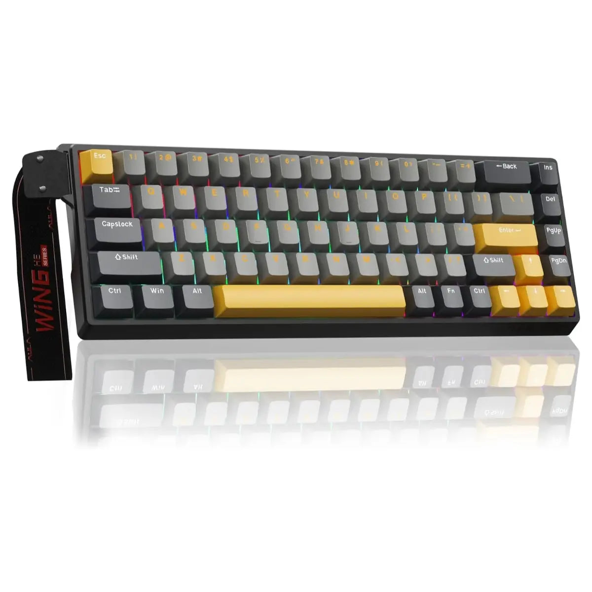 AULA WIN68 HE MAX Hall Effect Gaming Keyboard, Wing Chun Magnetic Switch, Adjustable Actuation 0.01mm-3.3mm, 8000Hz Polling Rate, 60% 68-Key Wired RGB Backlit, Grey and Yellow-Max Version
