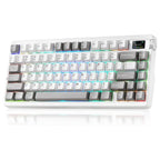 AULA Nova75 Mechanical Gaming Keyboard, 75% Compact, Bluetooth 5.0, 2.4GHz, USB-C, TFT Screen and Volume Knob, 8000mAh Battery, RGB Backlit, Hot Swappable, Star Vector Switch, Grey White