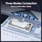 AULA Nova75 Mechanical Gaming Keyboard, 75% Compact, Bluetooth 5.0, 2.4GHz, USB-C, TFT Screen and Volume Knob, 8000mAh Battery, RGB Backlit, Hot Swappable, Star Vector Switch, Grey White