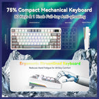 AULA Nova75 Mechanical Gaming Keyboard, 75% Compact, Bluetooth 5.0, 2.4GHz, USB-C, TFT Screen and Volume Knob, 8000mAh Battery, RGB Backlit, Hot Swappable, Star Vector Switch, Grey White