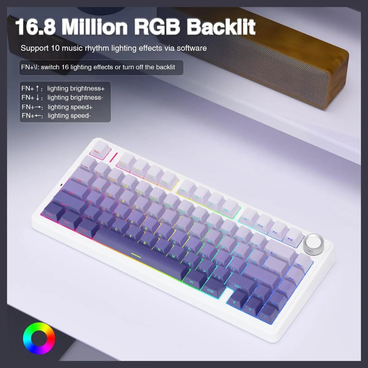 AULA F75 Pro Wireless Mechanical Keyboard, 75% 81-Key Hot Swappable, Tri-Mode Bluetooth 5.0 2.4GHz USB Wired, 4000mAh Battery, 16.8 Million RGB, Star Vector Switch, Gradient Purple