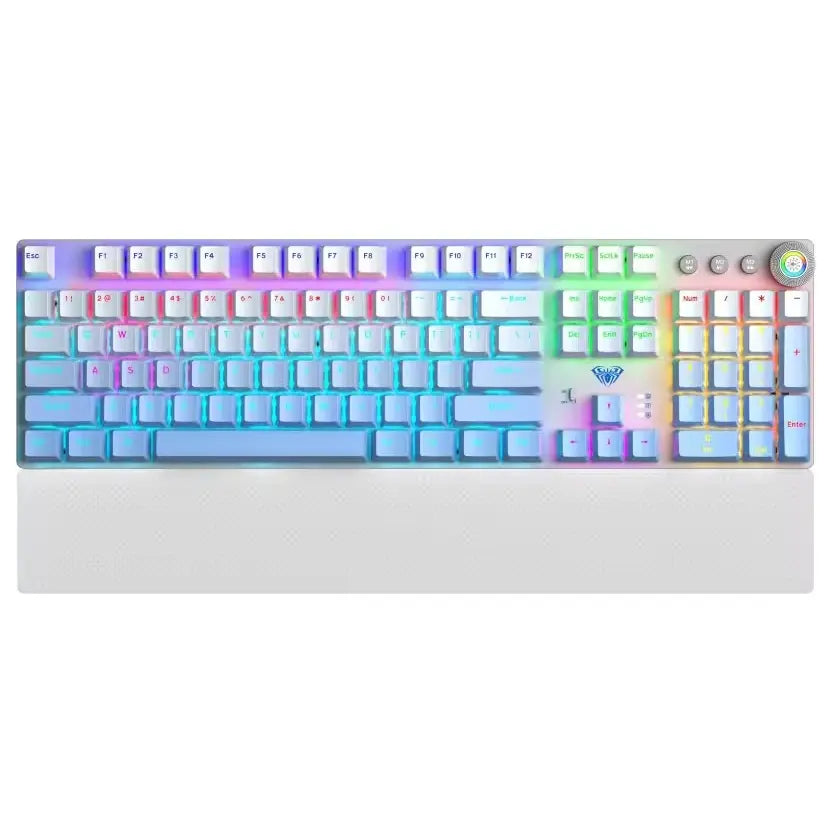 AULA F2088 Air Wireless Tri-Mode Mechanical Gaming Keyboard, 98-Key Compact Layout, Bluetooth 5.0, 2.4GHz and USB-C Wired, Hot-Swappable, Multi-Function Knob, 20 Dynamic Lighting Effects, Gradient Blue, Brown Switch