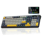 AULA F108 Pro Wireless Mechanical Keyboard, Smart TFT Display Screen and Multi-Function Knob, Tri-Mode BT5.0 2.4GHz USB-C, 1000Hz Polling Rate, Hot Swappable, 8000mAh Battery, 104 Keys, RGB Backlit, PBT Keycaps, Reaper Switch, Gray and Yellow