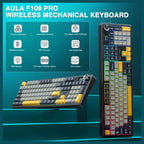 AULA F108 Pro Wireless Mechanical Keyboard, Smart TFT Display Screen and Multi-Function Knob, Tri-Mode BT5.0 2.4GHz USB-C, 1000Hz Polling Rate, Hot Swappable, 8000mAh Battery, 104 Keys, RGB Backlit, PBT Keycaps, Reaper Switch, Gray and Yellow