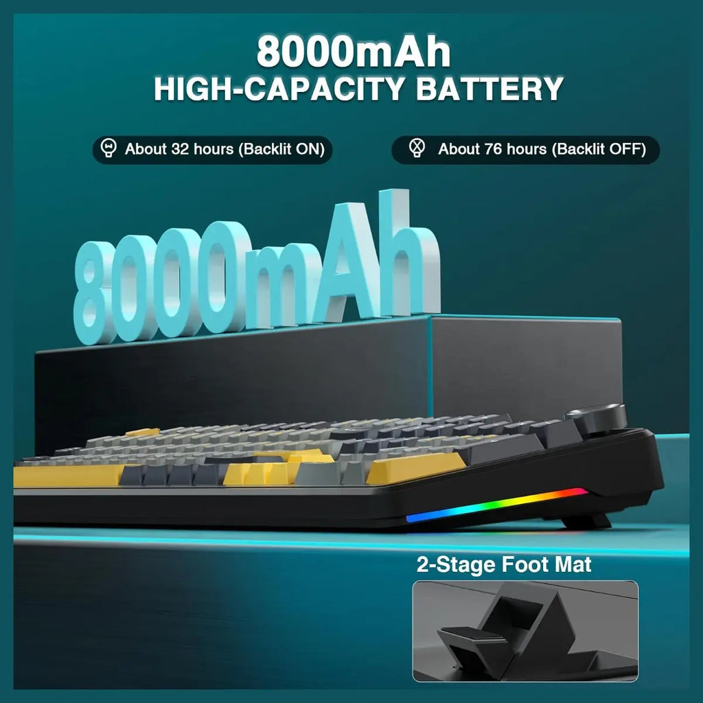 AULA F108 Pro Wireless Mechanical Keyboard, Smart TFT Display Screen and Multi-Function Knob, Tri-Mode BT5.0 2.4GHz USB-C, 1000Hz Polling Rate, Hot Swappable, 8000mAh Battery, 104 Keys, RGB Backlit, PBT Keycaps, Reaper Switch, Gray and Yellow