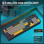 AULA F108 Pro Wireless Mechanical Keyboard, Smart TFT Display Screen and Multi-Function Knob, Tri-Mode BT5.0 2.4GHz USB-C, 1000Hz Polling Rate, Hot Swappable, 8000mAh Battery, 104 Keys, RGB Backlit, PBT Keycaps, Reaper Switch, Gray and Yellow