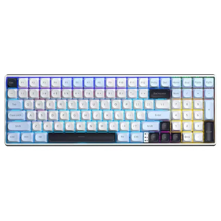 AULA S100 Pro Mechanical Keyboard, Wireless Tri-Mode BT 2.4G and Wired, Fully Hot-Swappable Keys, 95% Layout, Red Switch, Blue White and Dark Purple S100Pro