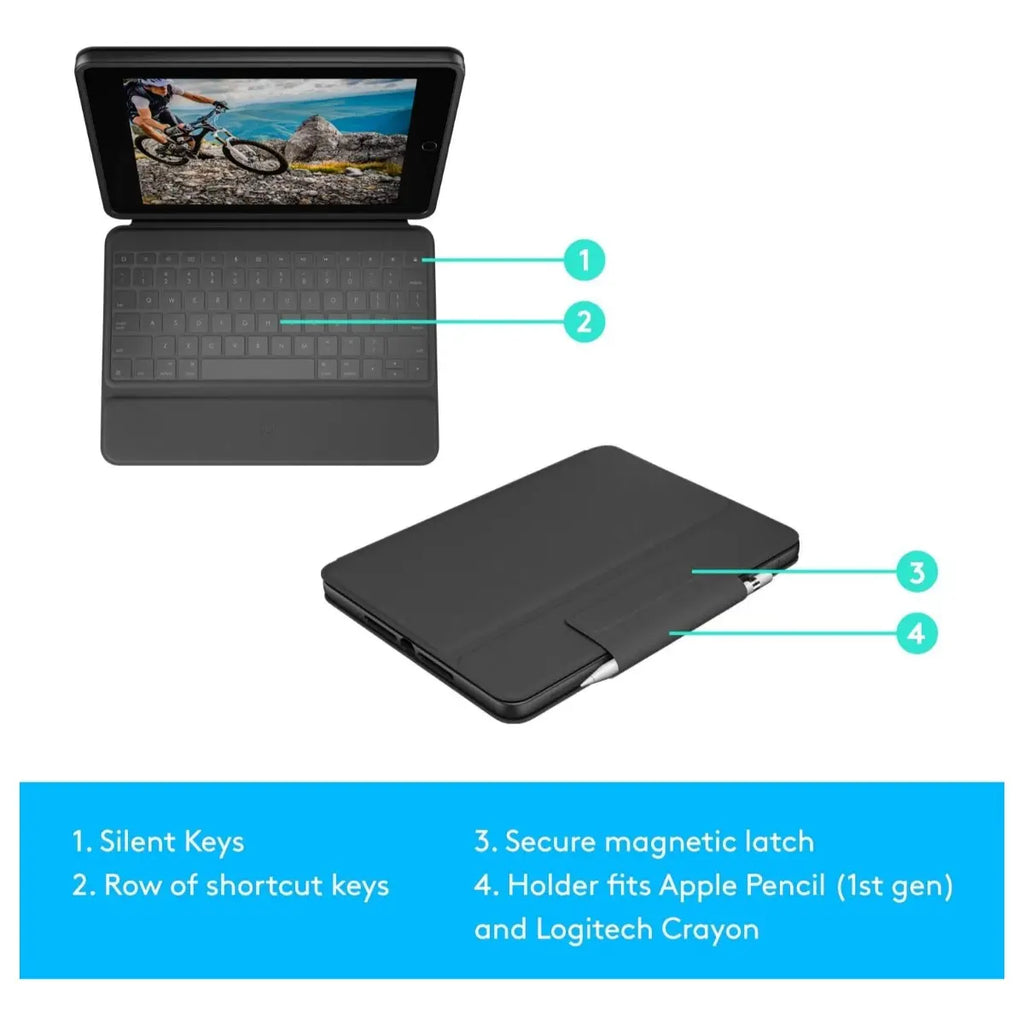 Logitech Rugged Folio iPad 7th 8th and 9th Generation Protective Keyboard, Smart Connector, Spill-Proof Keyboard