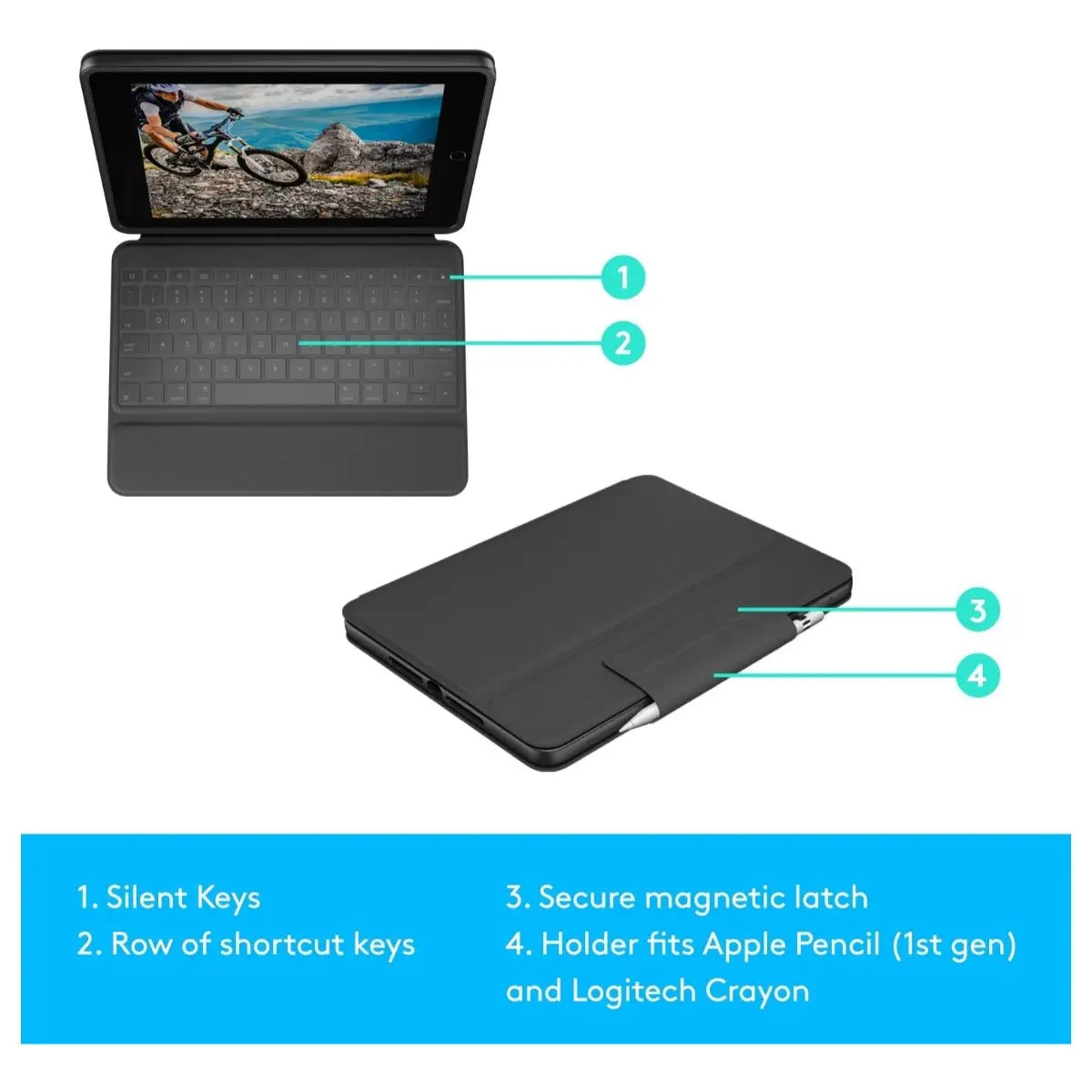 Logitech Rugged Folio iPad 7th 8th and 9th Generation Protective Keyboard, Smart Connector, Spill-Proof Keyboard