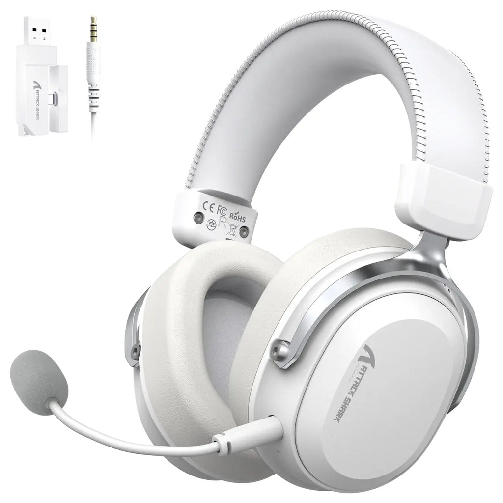 ATTACK SHARK L30 PRO Wireless Gaming Headset, Tri-Mode Connectivity 2.4GHz Bluetooth 3.5mm AUX, 7.1 Surround Sound, 50mm Drivers, 20ms Low Latency, 1100mAh Battery, White