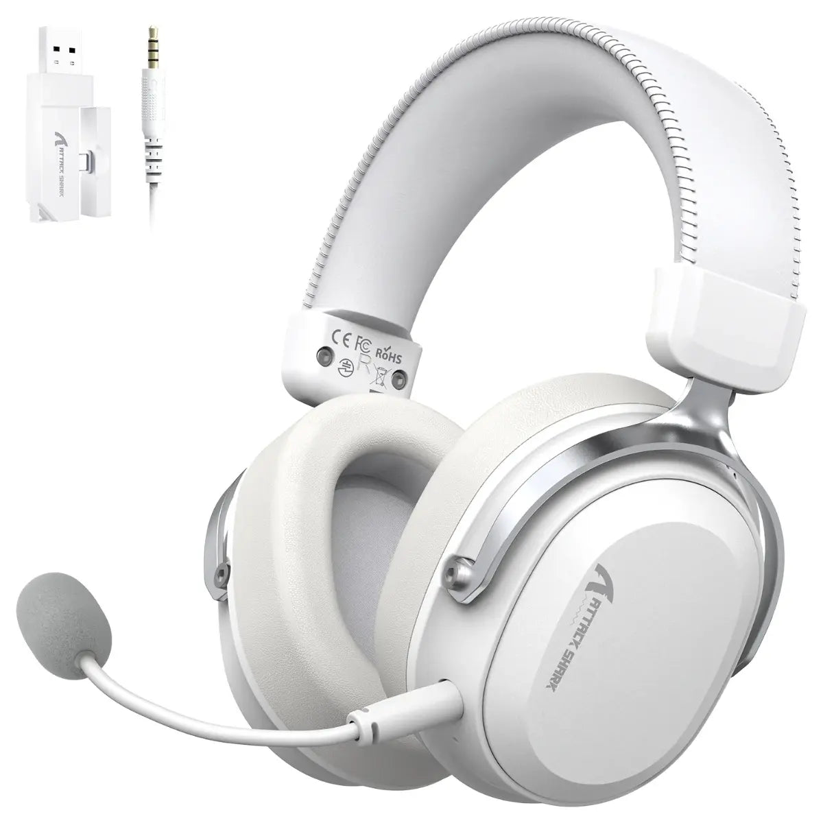 ATTACK SHARK L30 PRO Wireless Gaming Headset, Tri-Mode Connectivity 2.4GHz Bluetooth 3.5mm AUX, 7.1 Surround Sound, 50mm Drivers, 20ms Low Latency, 1100mAh Battery, White