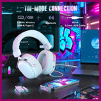 ATTACK SHARK L30 PRO Wireless Gaming Headset, Tri-Mode Connectivity 2.4GHz Bluetooth 3.5mm AUX, 7.1 Surround Sound, 50mm Drivers, 20ms Low Latency, 1100mAh Battery, White
