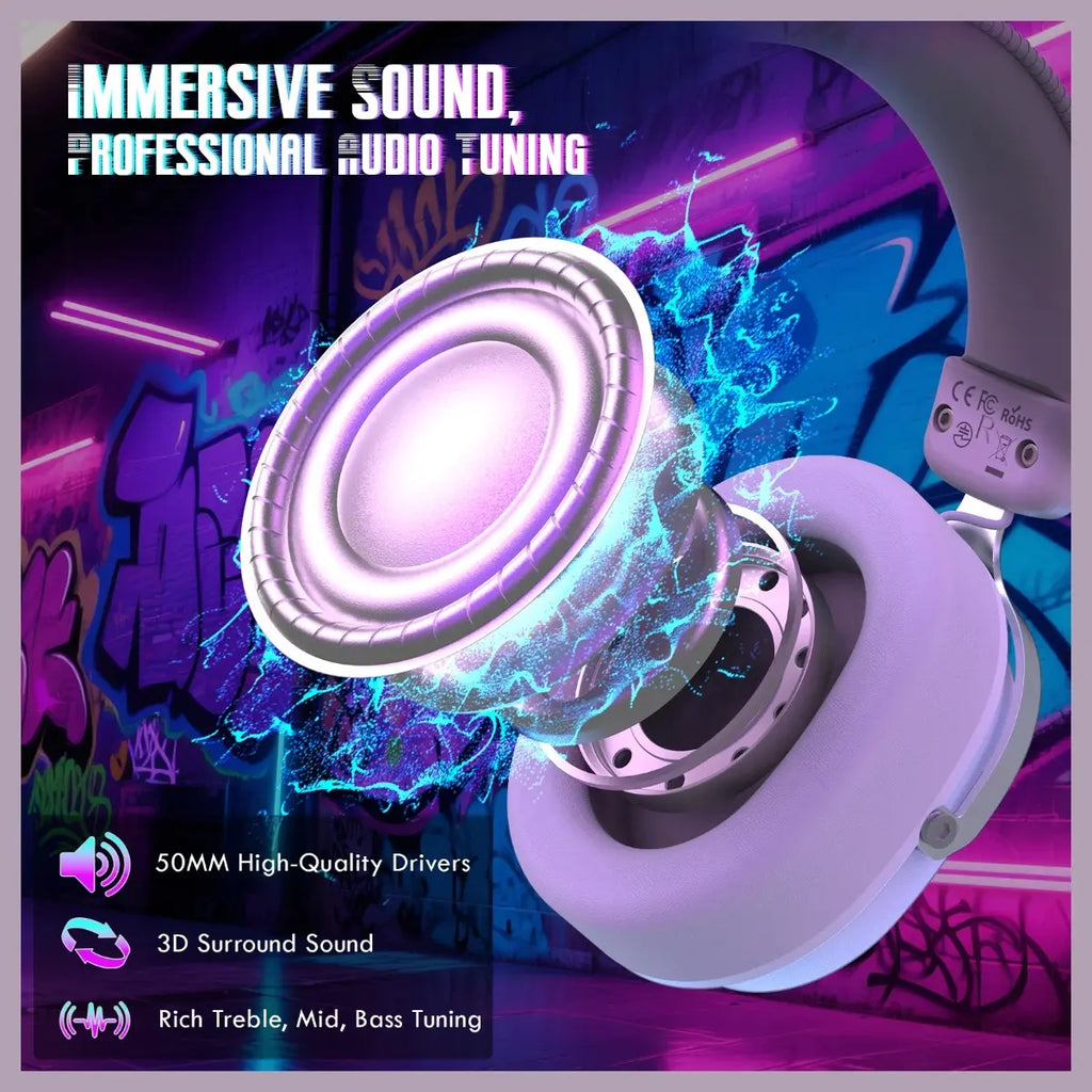 ATTACK SHARK L30 PRO Wireless Gaming Headset, Tri-Mode Connectivity 2.4GHz Bluetooth 3.5mm AUX, 7.1 Surround Sound, 50mm Drivers, 20ms Low Latency, 1100mAh Battery, White